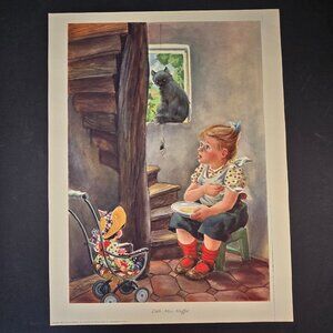 Feodor Rojankovsky Lithograph Little Miss Muffet 1945 Vintage Nursery Art Spider